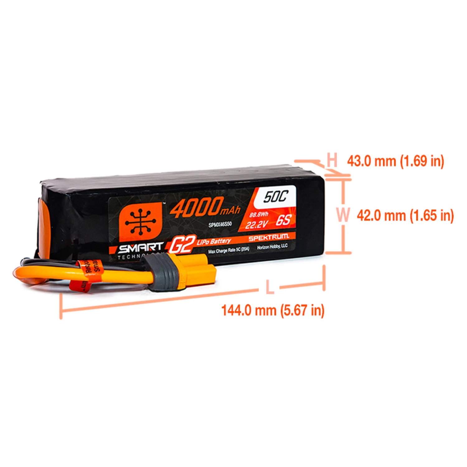 Spektrum 22.2V 4000mAh 6S 50C Smart G2 LiPo Battery: IC5 - Image 2